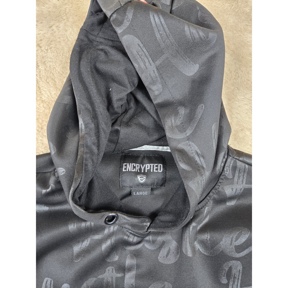Encrypted Mens Black‎ Sleeveless Hoodie Hustle All Over Print Size L - Picture 2 of 7